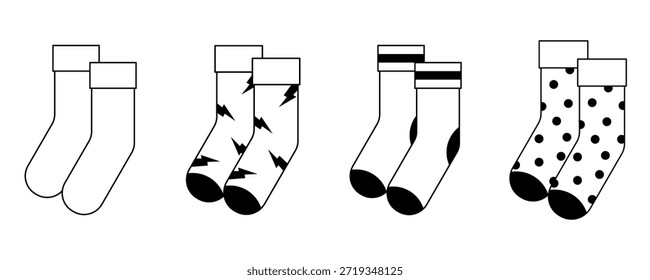Conjunto de iconos de calcetines de Profesional aislados sobre fondo blanco. Colección versátil de íconos de prendas de vestir para las categorías de productos de comercio minorista, marca de prendas de vestir y comercio electrónico