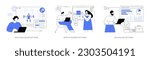 Professional software abstract concept vector illustration set. Video game design and development, graphic design software, logo creation, professional SEO analysis, marketing tool abstract metaphor.