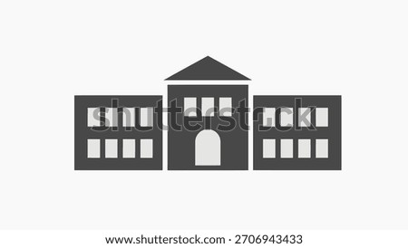 A professional, solid glyph icon depicting a classical institutional building with two wings, multiple windows, a central arched entrance, and a pitched roof, symbolizing a school, college, or adminis