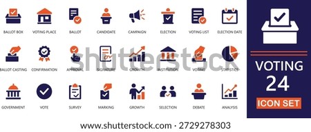 professional solid icons of voting, booth, ballot, digital, election, online, polling, democratic, choice, and secure mobile voting systems.