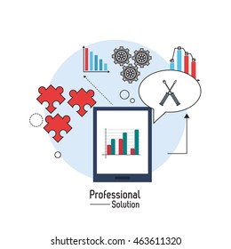 Professional solution concept represented by tablet and icon set. Colorfull and flat illustration.