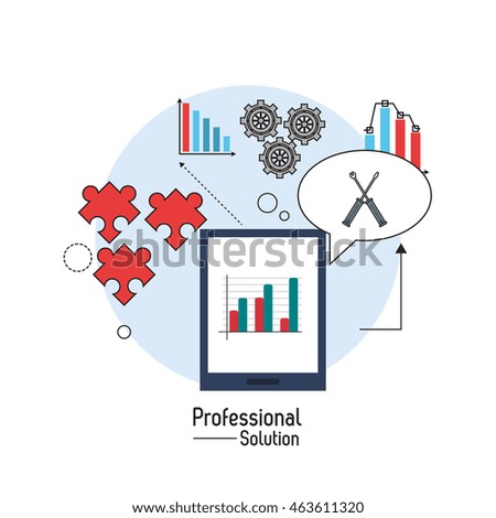 Professional solution concept represented by tablet and icon set. Colorfull and flat illustration.