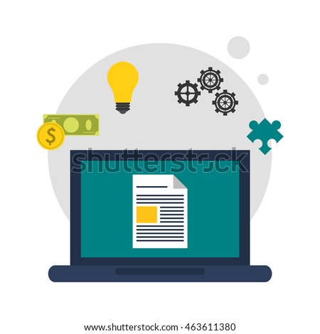Professional solution concept represented by laptop bulb and gears icon. Colorfull and flat illustration.