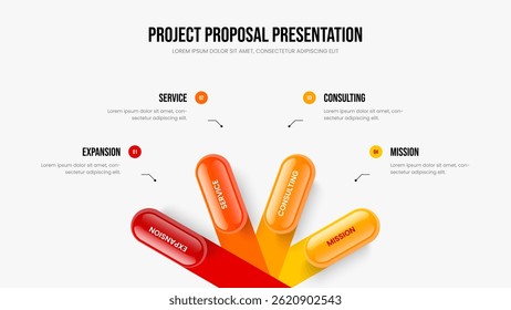 Professional Solution Four Option Diagram Presentation Template. Service Introduction 4 Step Infographic Slide Design. Modern Planning Slideshow Layout Vector Illustration.