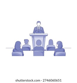 Professional speaker addressing engaged audience in conference setting