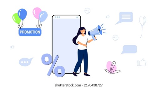 Professional speaker with megaphone Tiny character people creative trainees or company members listening to the performance to skilled coach or senior colleague Vector illustration flat design style