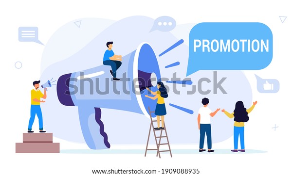 Professional speaker with megaphone Tiny people\
creative trainees or company members listening to the performance\
to skilled coach or senior colleague Vector illustration flat\
design style