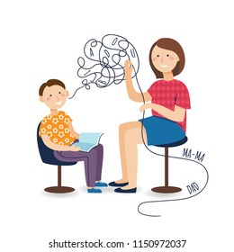 Professional Speech Therapy For Preschool Kid With Therapist. Isolated Vector