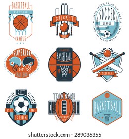 Professional sport campus league teams clubs and champions associations labels emblems icons collection abstract isolated vector illustration