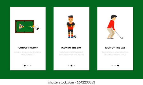 Professional sport thin flat icon set. Concentration, billiard, club isolated vector sign pack. Sport and activity concept. Vector illustration symbol elements for web design and apps