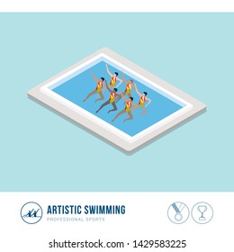 Professional sports competition: artistic swimming, professional swimmers performing together