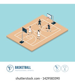 Professional sports competition: basketball match and players in the court