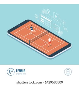 Professional sports competition: tennis players during a match, mobile app