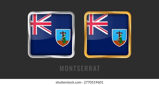 Professional square gold and silver labels featuring the flag of Montserrat. High-quality emblems for local products, 