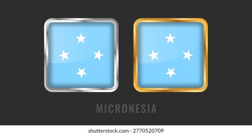 Professional square gold and silver labels featuring the Micronesian flag. High-quality emblems for local products, 