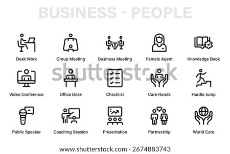 Professional staff line icon set, modern business people and human resources vector outline collection with minimal corporate workplace creative pack