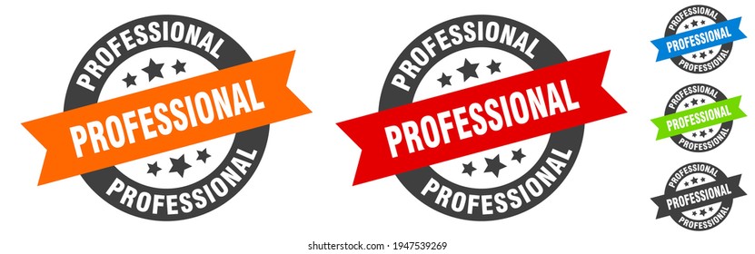 professional stamp. professional round ribbon sticker. label