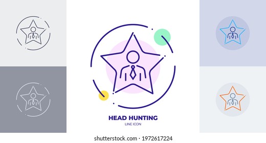 professional star line art vector icon. Outline symbol of head hunting. Human resources relates sign made of thin stroke. Isolated on background.