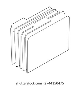 Professional stationery packaging drafting featuring a stacked batch of index file folders. This physical document management illustration details the die-cut index tabs, collated organization structure, and expansion gusset creases, optimized for corporate archiving visuals, administrative workflow diagrams, and stationery manufacturing templates.