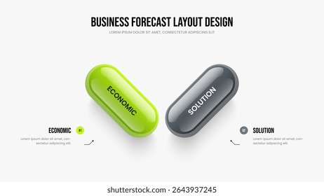 Diseño de presentación de diapositivas de diagrama de elementos de estrategia de Profesional 2. Solución de negocios Plantilla de diapositivas de infografía de dos pasos. Ilustración vectorial de presentación de propuestas publicitarias.
