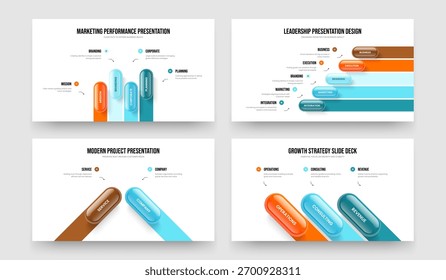 Professional Strategy 4 5 2 3 Step Diagram Slideshow Layout Set. Investor Review Four Five Two Three Option Infographic Frame Template Vector Illustration Bundle.