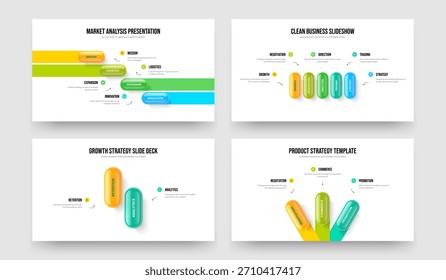 Professional Strategy 4 5 2 3 Element Diagram Presentation Layout Bundle. Visual Launch Four Five Two Three Step Infographic Slide Template Vector Illustration Set.