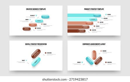 Professional Strategy 4 5 2 3 Element Diagramm Präsentation Layout Set. Enterprise Briefing Vier Fünf Zwei Drei-Optionen-Infografik-Diashow-Vorlage Vektor Illustration Paket.