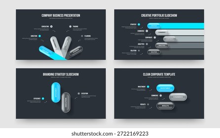 Profesional Estrategia 4 5 2 3 Opción Diagrama Presentación Layout Set. Colección de Ilustración vectorial de diseño de diapositivas infográficas de cinco y tres pasos.