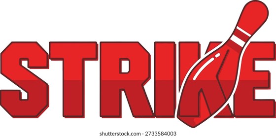 Professional Strike bowling pin typography t-shirt design vector illustration for sports team competition athletic hobby and gaming fun on transparent background.