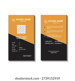 Professional Student ID Card Template with Bold Orange and Black Diagonal Geometric Academic Identity Design