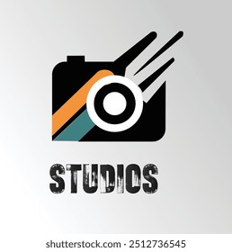 Professionelles Studiologo mit einem Kamerasymbol, ideal für Fotografen und Videografen. Schlankes, modernes Design, das die Essenz von Kreativität, Präzision und visueller Geschichtenerzählung in jedem Rahmen einfängt