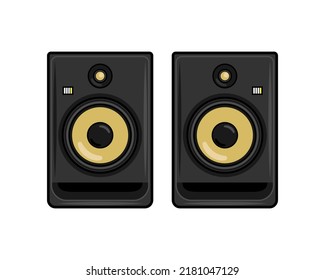 Professional studio speakers with yellow cones. Vector illustration.