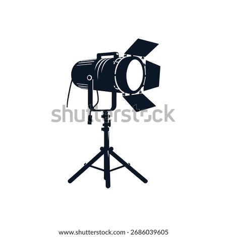 professional studio spotlight on a tripod stand a vector icon for a film set or photography studio black and white lighting equipment silhouette