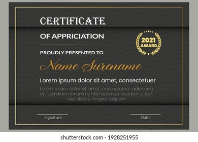 ‎Creative  Professional and Stylish black background certificate template design with batch