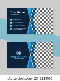 Professional and Stylish Black and Navy Blue Business Card Template Design With Image