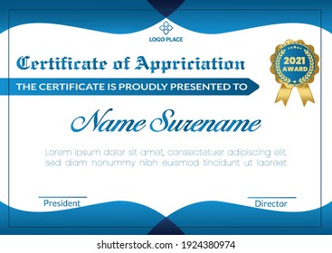 ‎Creative Professional and Stylish certificate template design in blue theme blue letter