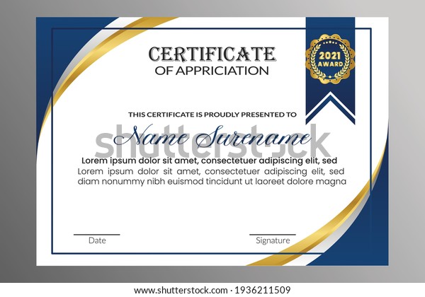 Professional Stylish Certificate Template Design Blue Stock Vector ...