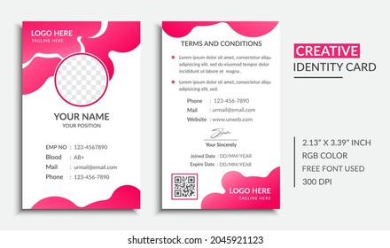 Diseño profesional, elegante, creativo y sencillo de plantillas de tarjetas de identificación de empleados. Ilustración moderna del vector de tarjetas de identificación de Office.