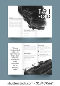 Professional stylish Trifold, Flyer, Template or corporate Brochure design with grey paint stroke.