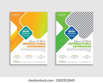 Professional and stylish vacation travel flyer template design. elegant, modern, creative, and stylish 
leaflet for a holiday tour, road trip, or journey advertising, or promotion