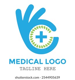Professional success hand leaf with circle and medical logo expert modern minimalist design