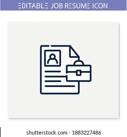 Professional summary line icon. Curriculum vitae. Short career biography. Personal recruitment information.Job search, employment, career growth concept.Isolated vector illustration. Editable stroke 