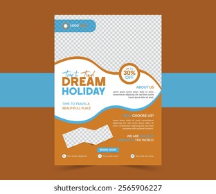 Professional summer adventure Turismo Travel flyer design template business promotion for travel agency, vector template minimalist layout design, fully editable design.