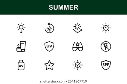 Professional Summer Icon Collection with Clean Illustrations Designed outline style