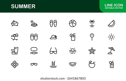 Professional Summer Icon Collection with Clean Illustrations Designed outline style