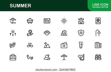 Professional Summer Icon Collection with Clean Illustrations Designed outline style