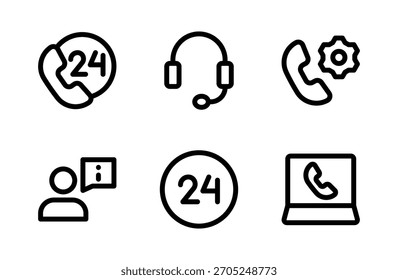 Professional support service icon set featuring modern assistance and help symbols crafted for customer care visuals and reliable communication projects
