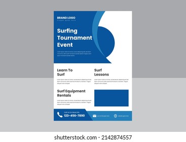 Professional Surf Lesson Flyer Poster Design Template. Surfing Tournament Event Flyer Poster Design Template.