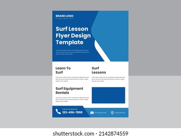 Professional Surf Lesson Flyer Poster Design Template. Surfing Tournament Event Flyer Poster Design Template.