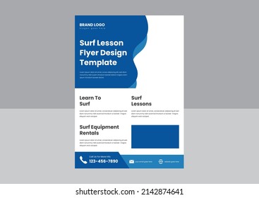 professional surf lesson flyer poster design template. surfing tournament event flyer poster design template.